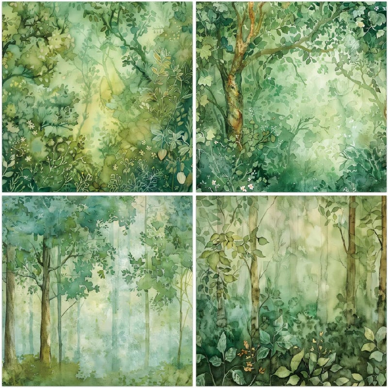 WLXTREE Scrapbook Paper Pad - 6×6 inch Green Forest Patterned Decorative Craft Paper for Scrapbooking Planner Bullet Junk Journal Supplies Mixed Media Collage Card Making，24 Sheets - Image 5